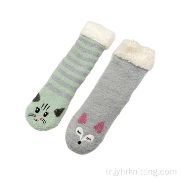 Toptan Peluş Fluffi Kış Anti Slip Slipper Socks